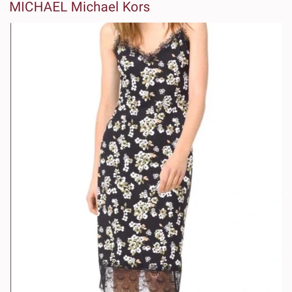 Michael Kors black & green floral jersey slip dress (S)